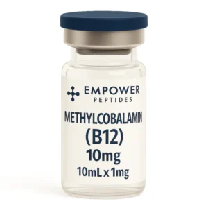 Methylcobalamin B12 research compound vial studied for its role in vitamin B12–dependent biochemical and enzymatic pathway research, for in vitro laboratory use