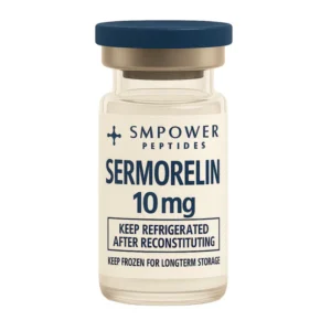 Sermorelin research peptide vial studied for its role in growth hormone–releasing hormone signaling pathways, for in vitro laboratory use